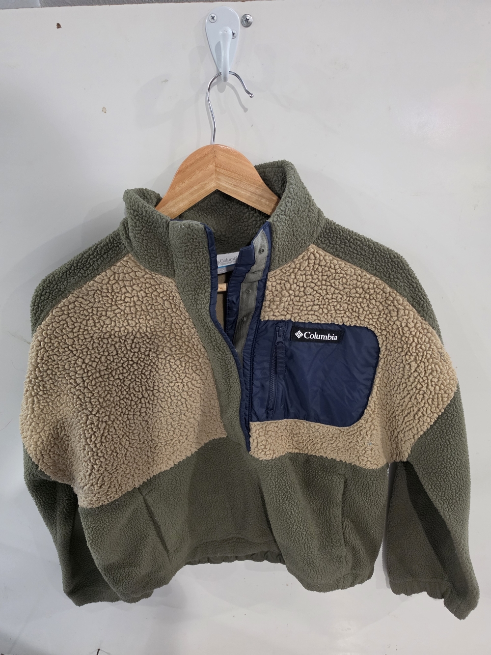 Columbia Womans Olive, Tan & Navy Sherpa Pullover Jacket Size S